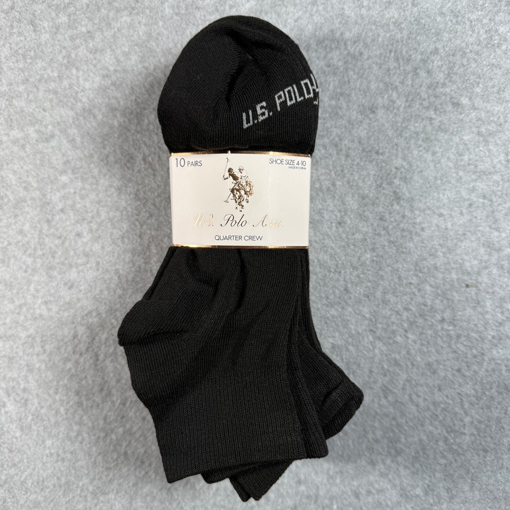 US Polo Assn Womens 10 Pair Quarter Crew Socks Multi Color Shoe Size 4-10 NEW